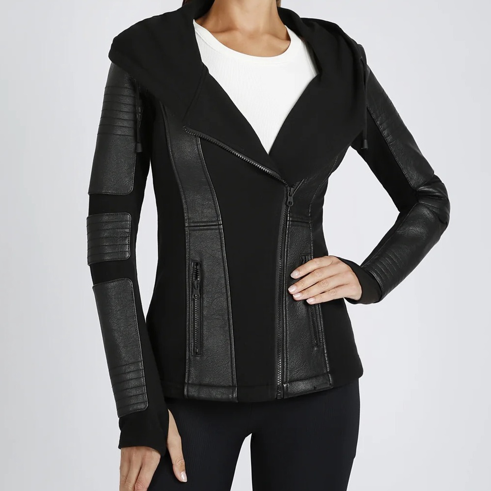 NWT Blanc Noir Women's Black Hooded Moto Jacket